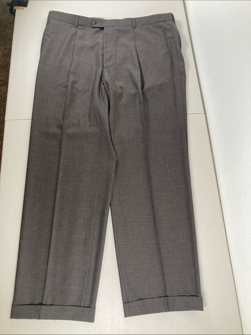 Vtg Hugo Boss 50L Gray 100% Wool Einstein/Sigma Pleated Cuffed Full Cut Pants